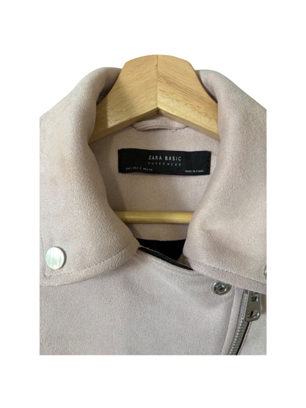 Zara Basic Blush Pink Faux Suede Moto Jacket Size S - Picture 4 of 5